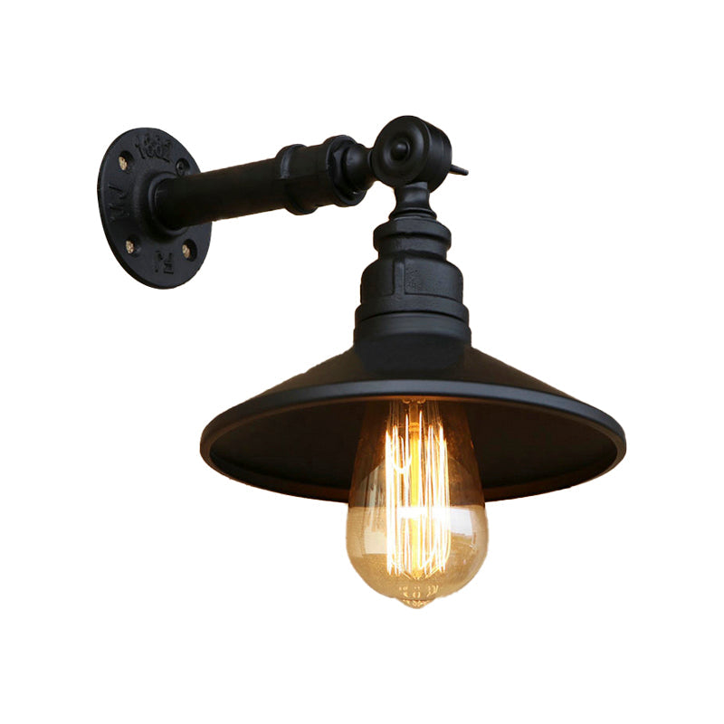 Frendorf | Schwarz/Alter Silber Kegel Wandlampe mit Rohr Industrie-Stil Metall 1 Licht Esszimmer verstellbare Wandleuchte Beleuchtung