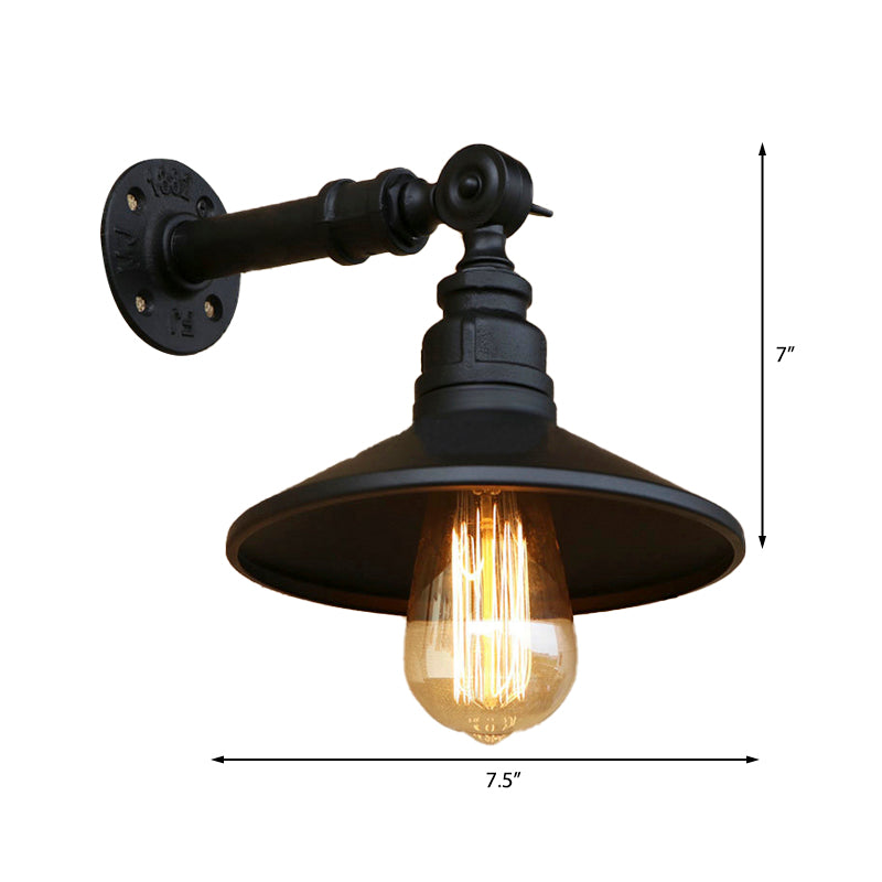 Frendorf | Schwarz/Alter Silber Kegel Wandlampe mit Rohr Industrie-Stil Metall 1 Licht Esszimmer verstellbare Wandleuchte Beleuchtung