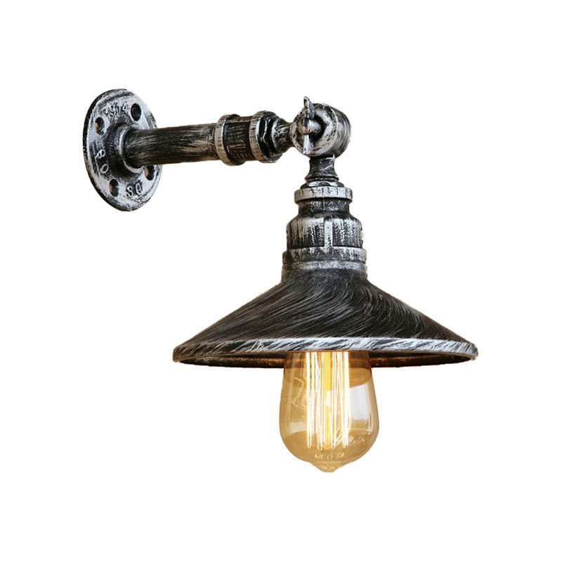 Frendorf | Schwarz/Alter Silber Kegel Wandlampe mit Rohr Industrie-Stil Metall 1 Licht Esszimmer verstellbare Wandleuchte Beleuchtung