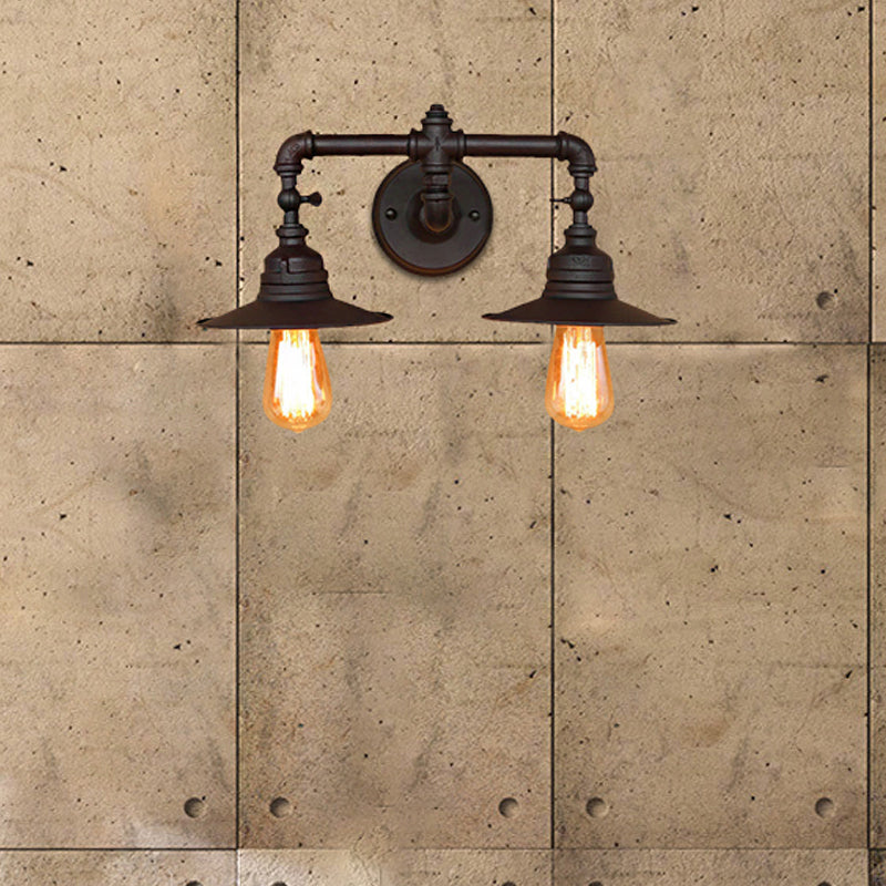 Frendorf | Flared Shade Schlafzimmer Wandlampe Wandleuchte Industrie Metall 2 Lichter Schwarze Oberfläche Wandmontierte Leuchte