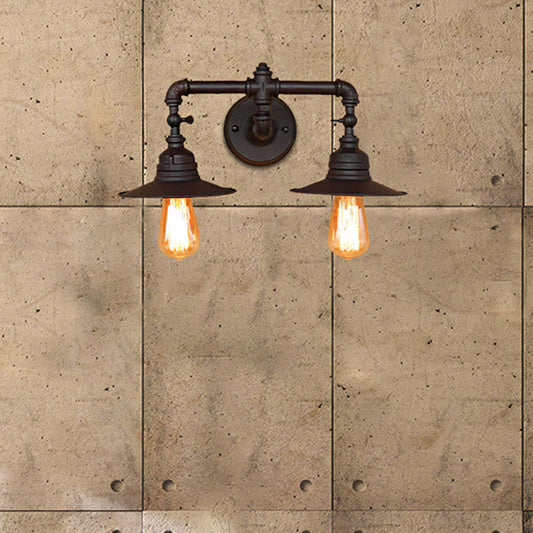 Frendorf | Flared Shade Schlafzimmer Wandlampe Wandleuchte Industrie Metall 2 Lichter Schwarze Oberfläche Wandmontierte Leuchte