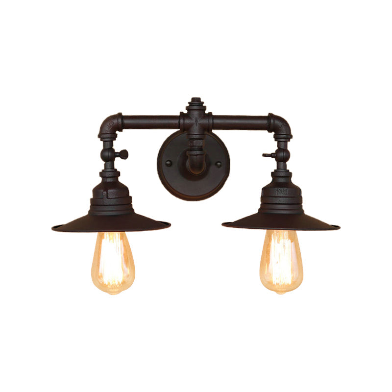 Frendorf | Flared Shade Schlafzimmer Wandlampe Wandleuchte Industrie Metall 2 Lichter Schwarze Oberfläche Wandmontierte Leuchte