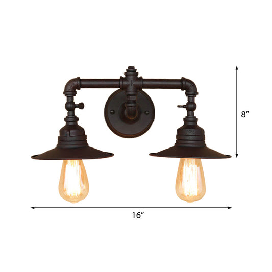 Frendorf | Flared Shade Schlafzimmer Wandlampe Wandleuchte Industrie Metall 2 Lichter Schwarze Oberfläche Wandmontierte Leuchte