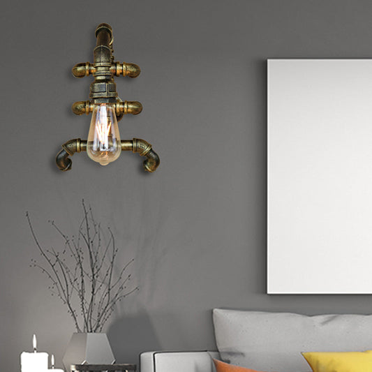 Frendorf | Expose Bulb Badwandverlichting Steampunk IJzer 1 Licht Antiek Messing Wandlamp met Gebogen Pijp