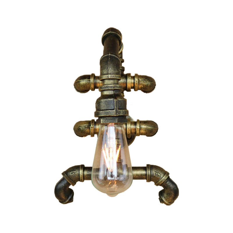 Frendorf | Expose Bulb Badwandverlichting Steampunk IJzer 1 Licht Antiek Messing Wandlamp met Gebogen Pijp