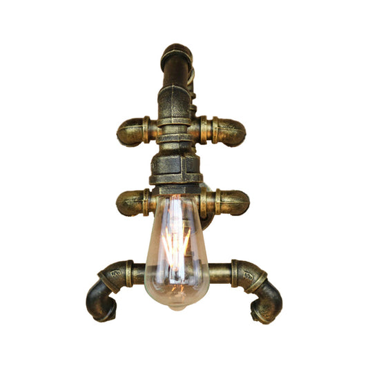 Frendorf | Expose Bulb Badwandverlichting Steampunk IJzer 1 Licht Antiek Messing Wandlamp met Gebogen Pijp