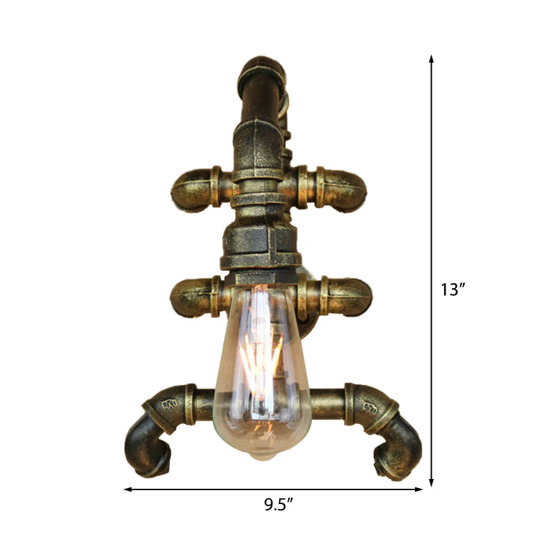 Frendorf | Expose Bulb Badwandverlichting Steampunk IJzer 1 Licht Antiek Messing Wandlamp met Gebogen Pijp