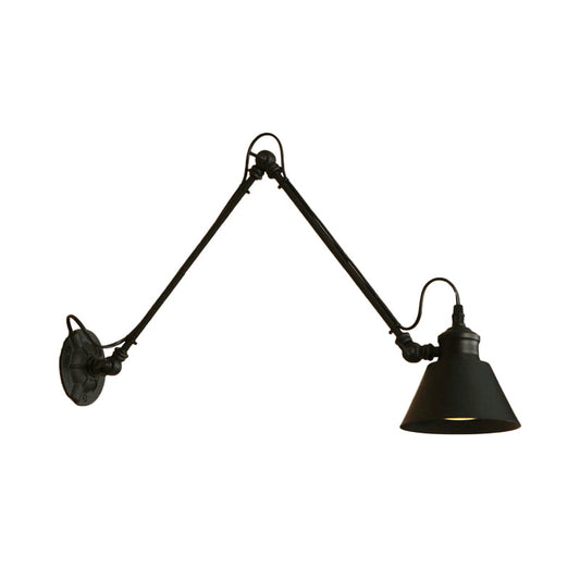 Frendorf | 1 Kopf Kegelförmige Wandhalterung Retro-Stil Schwarz/Chrome Metall Schwenkarm Wandleuchte für das Arbeitszimmer