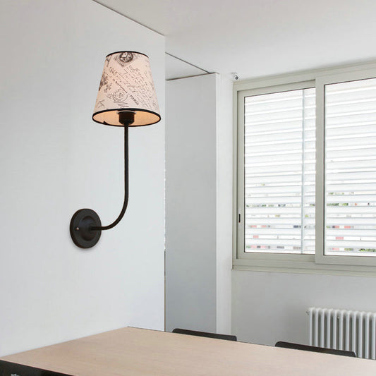 Frendorf | Vintage Conical Wandlamp 1 Kop Stof en Metaal Wandmontage Fixture met Gebogen Arm in Wit