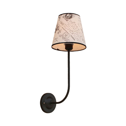 Frendorf | Vintage Conical Wandlamp 1 Kop Stof en Metaal Wandmontage Fixture met Gebogen Arm in Wit