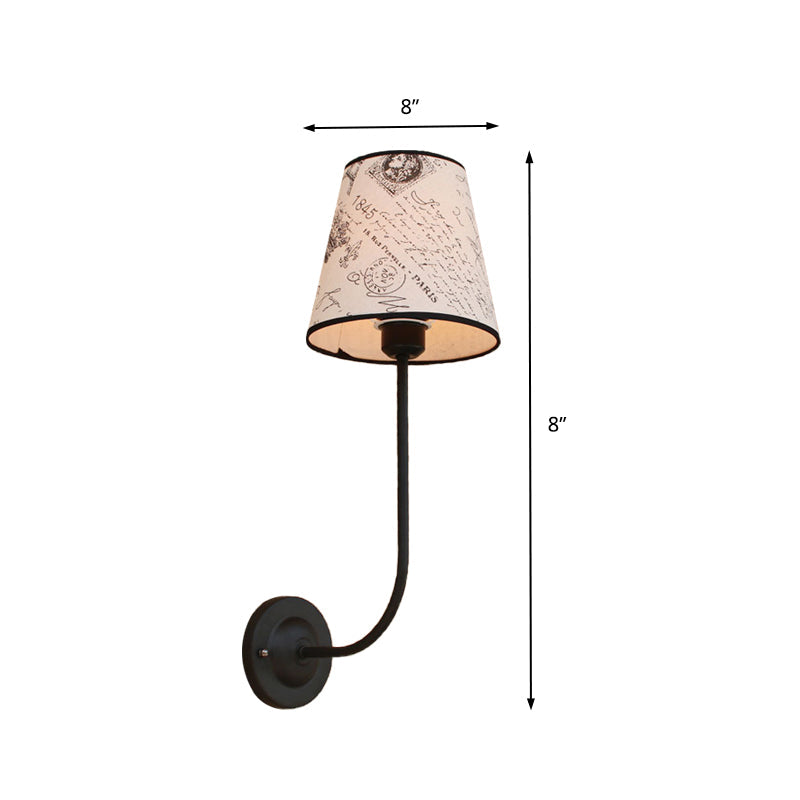 Frendorf | Vintage Conical Wandlamp 1 Kop Stof en Metaal Wandmontage Fixture met Gebogen Arm in Wit