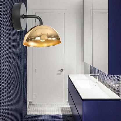 Frendorf | 1 Licht Wandlamp Industriële Koepel Shade Metaal Omlaag Wandlicht met Gebogen Arm in Zwart/Brons voor Slaapkamer