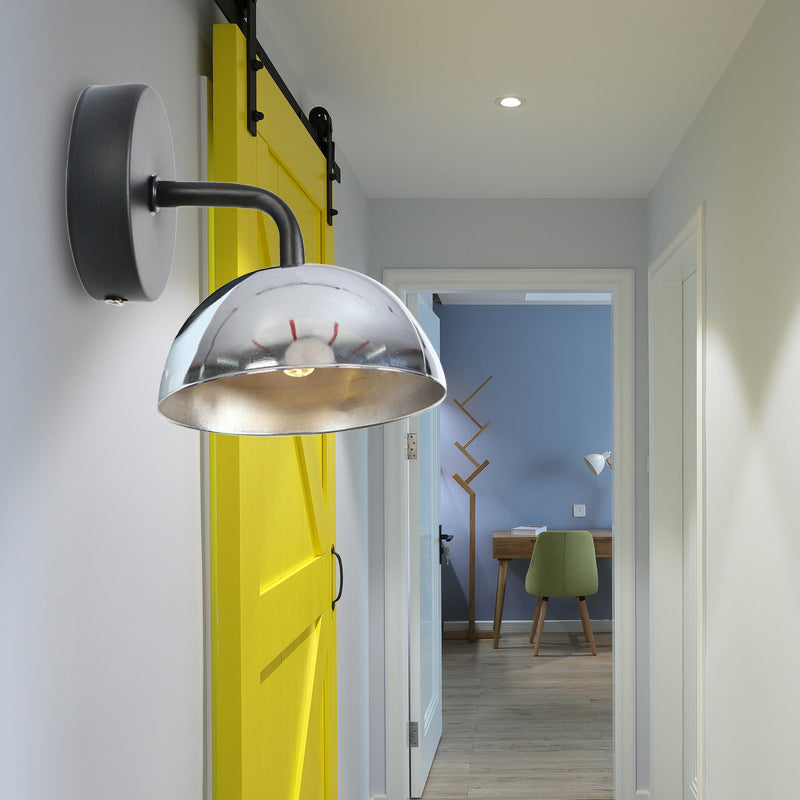 Frendorf | 1 Licht Wandlamp Industriële Koepel Shade Metaal Omlaag Wandlicht met Gebogen Arm in Zwart/Brons voor Slaapkamer
