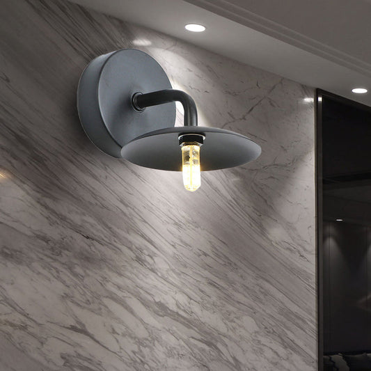 Frendorf | Flache Schirm Metall Wandbeleuchtung Leuchte Industrie Vintage 1 Licht Schlafzimmer Wandleuchte in Schwarz
