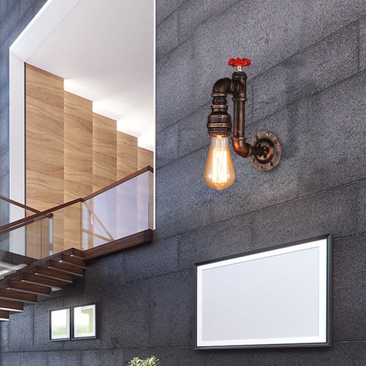 Frendorf | Rustikale Stil Pipen Wandscone mit Ventilrad 1 Glühbirne Schmiedeeisen Wandmontierte Leuchte in Bronze