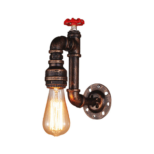 Frendorf | Rustikale Stil Pipen Wandscone mit Ventilrad 1 Glühbirne Schmiedeeisen Wandmontierte Leuchte in Bronze