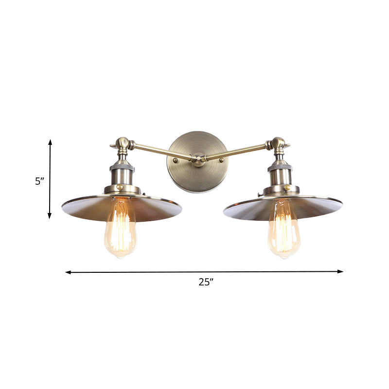 Frendorf | 2 Lampen Flachschirm Wandbeleuchtung Industriestil Messing/Rost Metall Wandmontage Leuchte für Flur