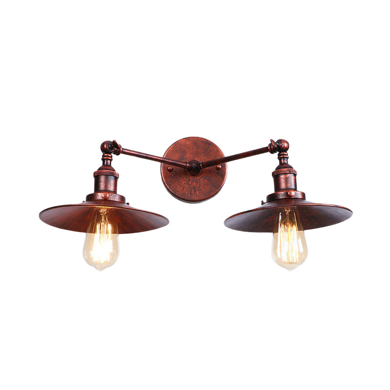 Frendorf | 2 Lampen Flachschirm Wandbeleuchtung Industriestil Messing/Rost Metall Wandmontage Leuchte für Flur