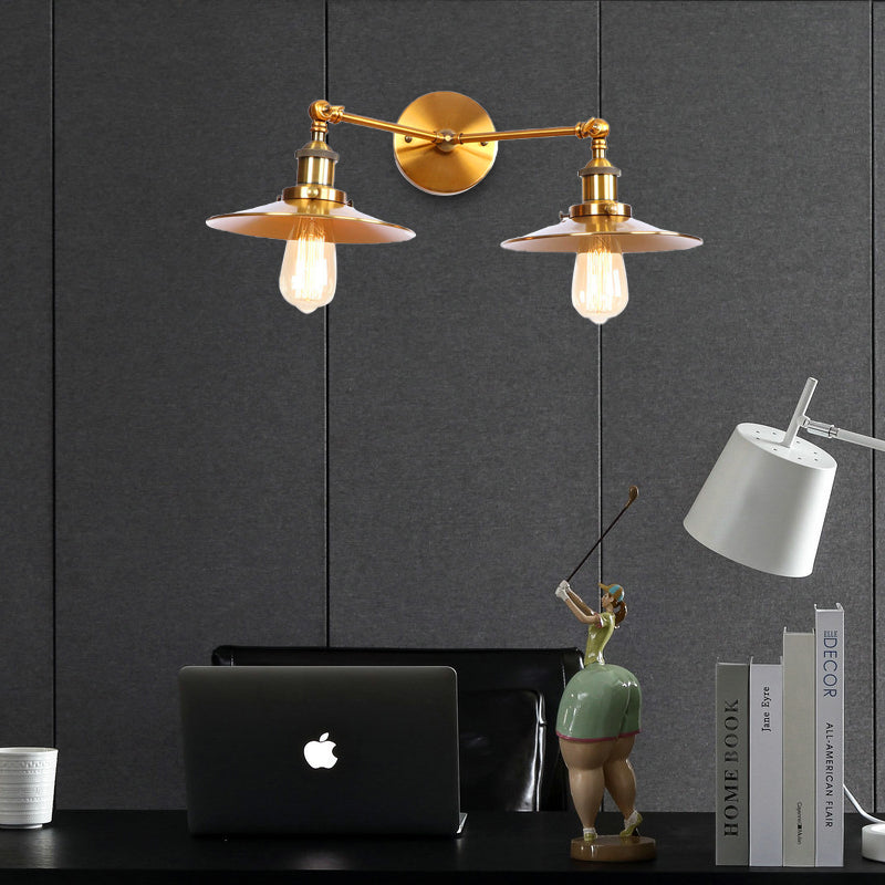 Frendorf | 2 Lampen Flachschirm Wandbeleuchtung Industriestil Messing/Rost Metall Wandmontage Leuchte für Flur