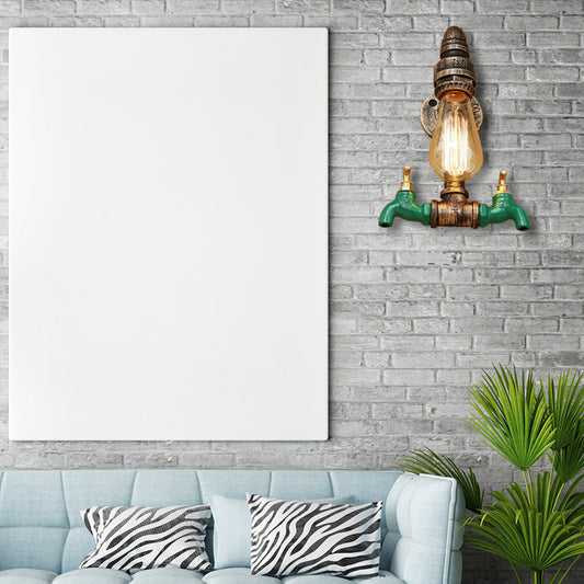 Frendorf | Doppelter Wasserhahn Metall Wandbeleuchtung Fixture Vintage 1 Licht Wohnzimmer Wandmontage Licht mit Rohr in gealtertem Messing