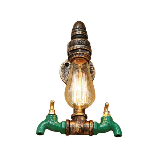 Frendorf | Doppelter Wasserhahn Metall Wandbeleuchtung Fixture Vintage 1 Licht Wohnzimmer Wandmontage Licht mit Rohr in gealtertem Messing