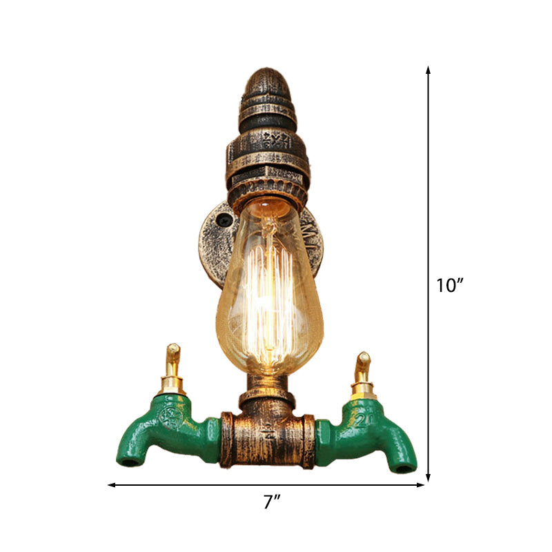 Frendorf | Doppelter Wasserhahn Metall Wandbeleuchtung Fixture Vintage 1 Licht Wohnzimmer Wandmontage Licht mit Rohr in gealtertem Messing