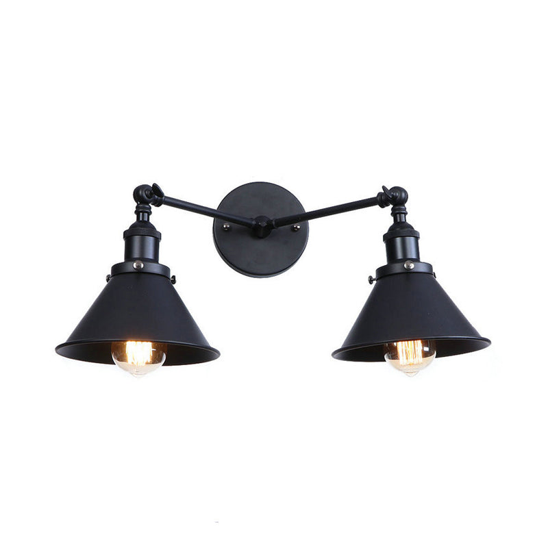 Frendorf | Getaperte Schirm Eisen Wandmontage Leuchte Industrie Vintage 2 Köpfe Bauernhaus Wandmontage Licht in Schwarz/Messing