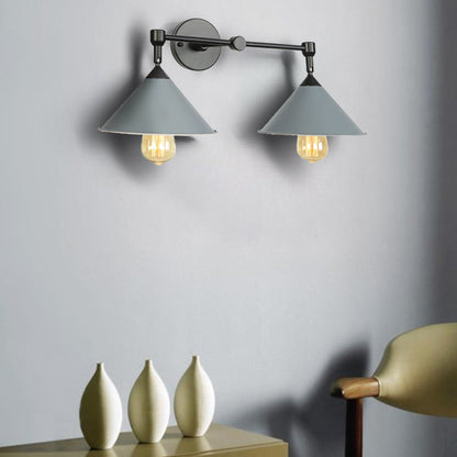 Frendorf | Industrielle Vintage Kegel Wandbeleuchtung 2 Lichter Metall Wandlampe Wandleuchte in Schwarz/Grau für Restaurant