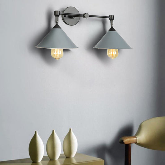 Frendorf | Industrielle Vintage Kegel Wandbeleuchtung 2 Lichter Metall Wandlampe Wandleuchte in Schwarz/Grau für Restaurant