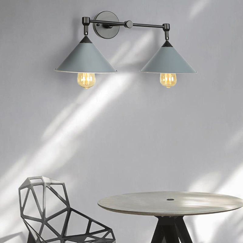 Frendorf | Industrielle Vintage Kegel Wandbeleuchtung 2 Lichter Metall Wandlampe Wandleuchte in Schwarz/Grau für Restaurant