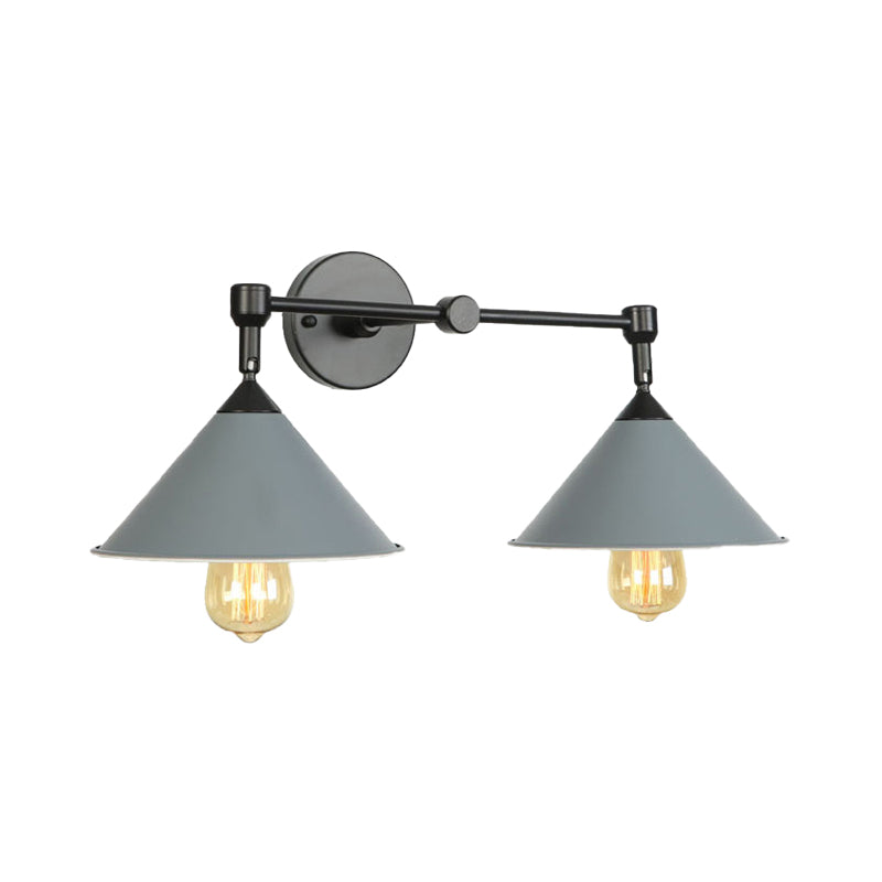 Frendorf | Industrielle Vintage Kegel Wandbeleuchtung 2 Lichter Metall Wandlampe Wandleuchte in Schwarz/Grau für Restaurant