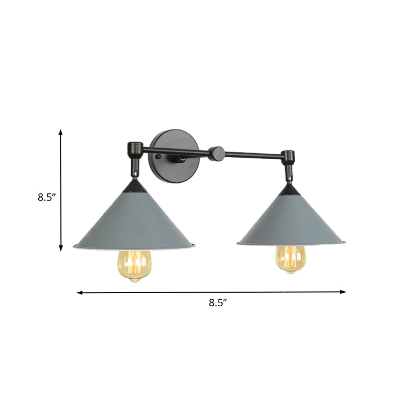 Frendorf | Industrielle Vintage Kegel Wandbeleuchtung 2 Lichter Metall Wandlampe Wandleuchte in Schwarz/Grau für Restaurant