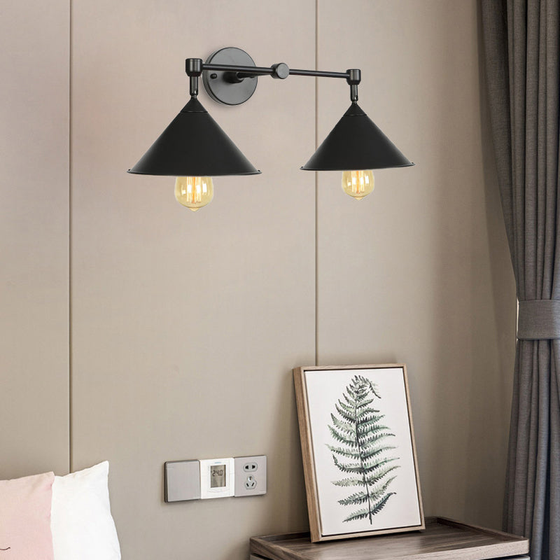 Frendorf | Industrielle Vintage Kegel Wandbeleuchtung 2 Lichter Metall Wandlampe Wandleuchte in Schwarz/Grau für Restaurant
