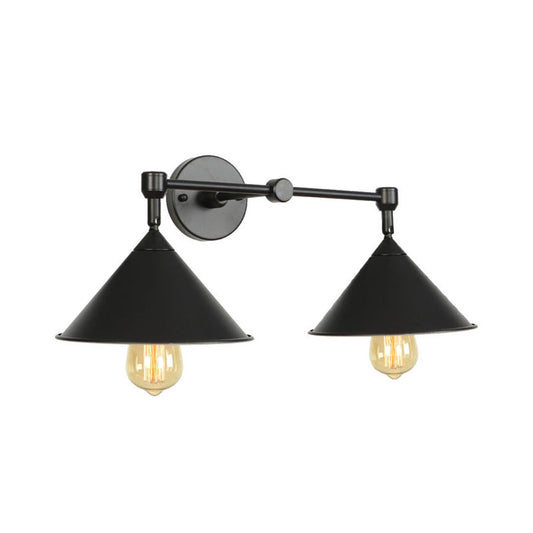 Frendorf | Industrielle Vintage Kegel Wandbeleuchtung 2 Lichter Metall Wandlampe Wandleuchte in Schwarz/Grau für Restaurant