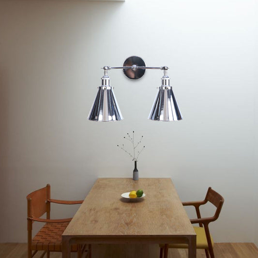 Frendorf | Polished Chrome Conic Wandmontage Fixture Retro Style Iron 2 Lights Eetkamer Wandmontage Licht