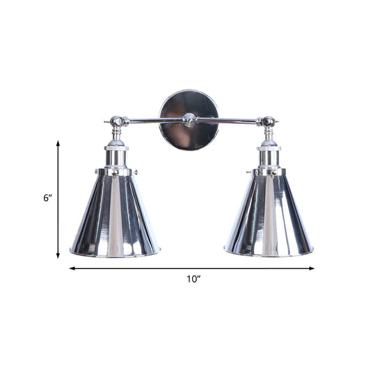 Frendorf | Polished Chrome Conic Wandmontage Fixture Retro Style Iron 2 Lights Eetkamer Wandmontage Licht
