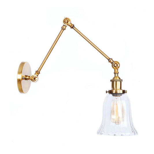Frendorf | Messing Ausladende Wandbeleuchtung Vintage Stil Klare Strukturierte Glas 1 Licht Wohnzimmer Wandleuchte Leuchtenstelle