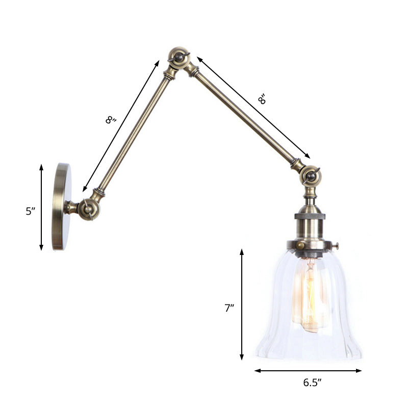 Frendorf | Klar Texturiertes Glas Flare Wand Sconce Antik 1 Licht Studienraum Beleuchtungseinrichtung in Bronze