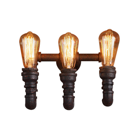 Frendorf | 3 Lichter Eisen Wandleuchte Vintage Stil Rost Wasserrohr Treppenwand Sconce Licht mit freiliegender Glühbirne