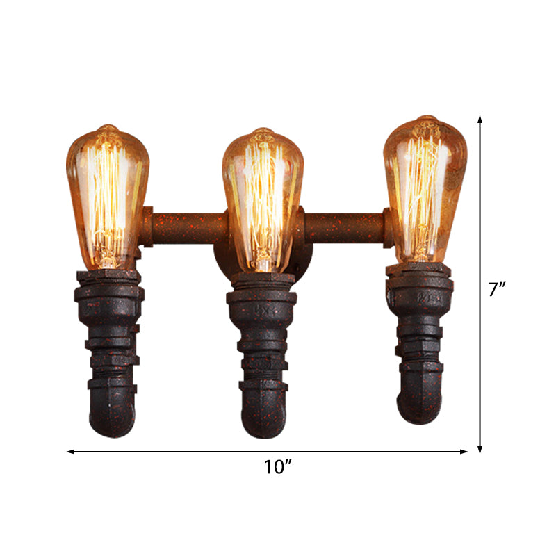 Frendorf | 3 Lichter Eisen Wandleuchte Vintage Stil Rost Wasserrohr Treppenwand Sconce Licht mit freiliegender Glühbirne