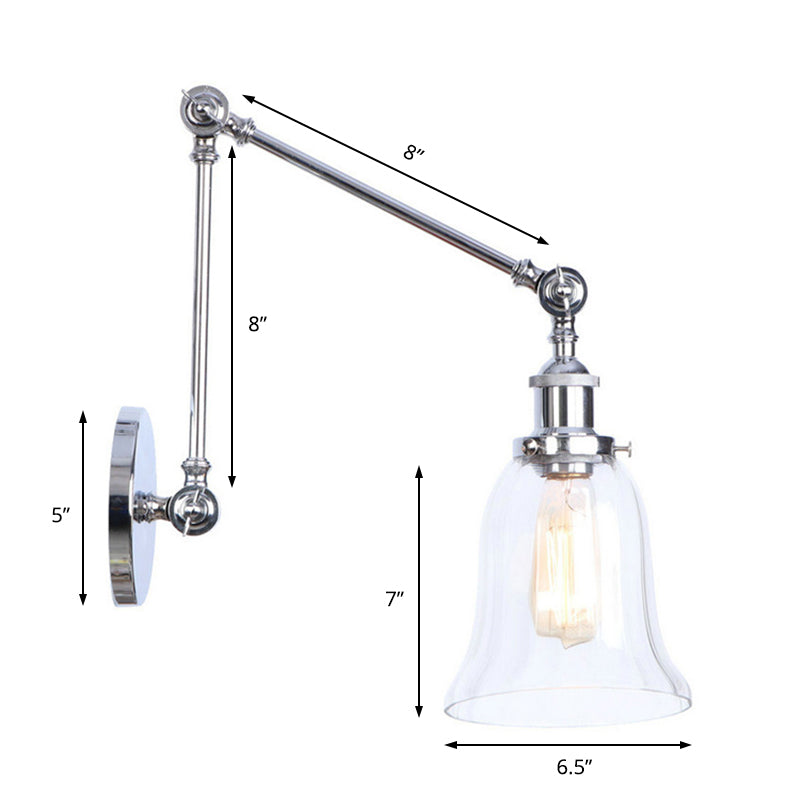 Frendorf | Chrome Ein Licht Wandlampe Vintage Klarglas Glockenbeleuchtung für Wohnzimmer