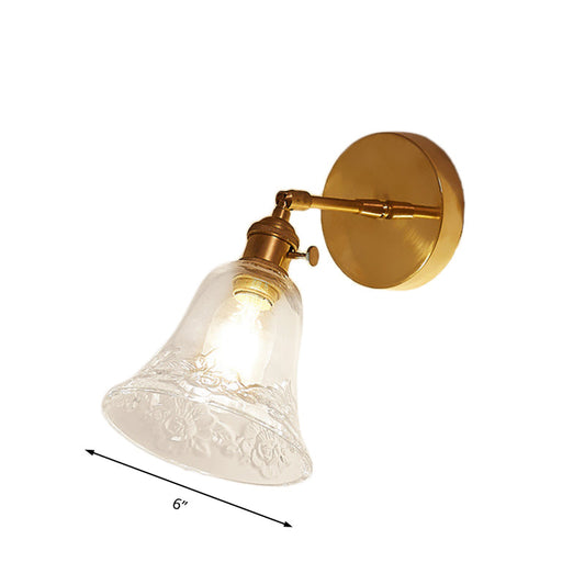 Frendorf | 1 Licht Klar Glas Wand Scone Licht Rustikales Messing Glocke Schlafzimmer Beleuchtung Vorrichtung mit Blume