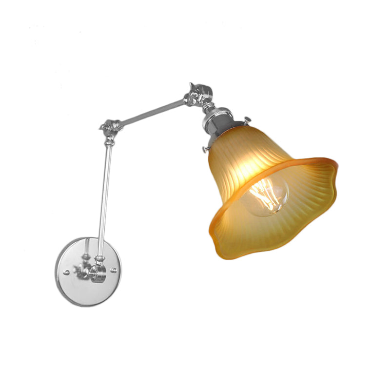 Frendorf | 1 Licht Flare Wandleuchte Lichtarmatur Industriedesign Chrom Bernstein Texturiertes Glas Wandlampe für Schlafzimmer