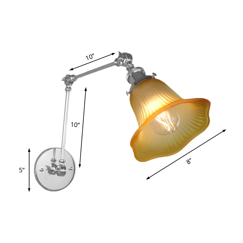 Frendorf | 1 Licht Flare Wandleuchte Lichtarmatur Industriedesign Chrom Bernstein Texturiertes Glas Wandlampe für Schlafzimmer