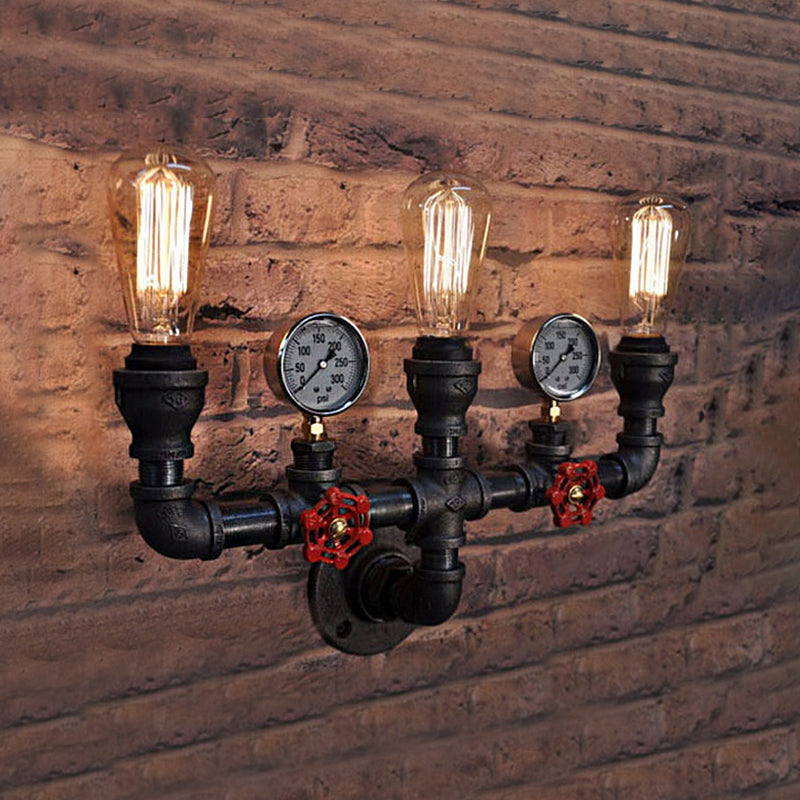 Frendorf | 2/3 Lichten Wandmontage Licht mit Pijp und Meter Metall Steampunk Restaurant Wandbeleuchtung in Schwarz