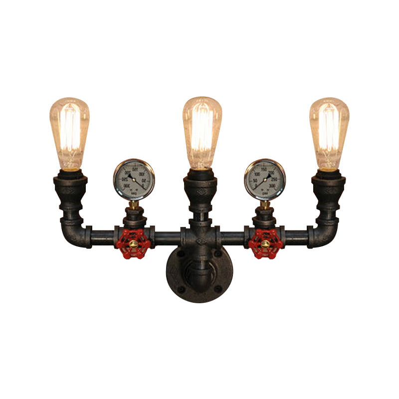 Frendorf | 2/3 Lichten Wandmontage Licht mit Pijp und Meter Metall Steampunk Restaurant Wandbeleuchtung in Schwarz