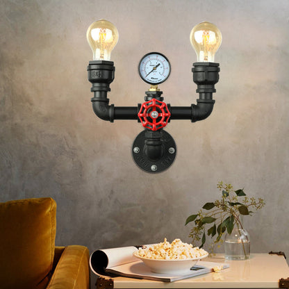 Frendorf | 2/3 Lichten Wandmontage Licht mit Pijp und Meter Metall Steampunk Restaurant Wandbeleuchtung in Schwarz