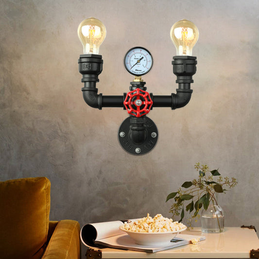 Frendorf | 2/3 Lichten Wandmontage Licht mit Pijp und Meter Metall Steampunk Restaurant Wandbeleuchtung in Schwarz
