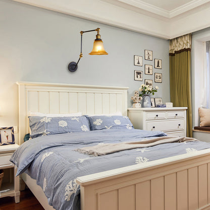 Frendorf | Amber Glass Zwarte Wand Scone Verlichting Bell Shade 1-Lichts Industriële Lichtarmatuur met Verstelbare Arm