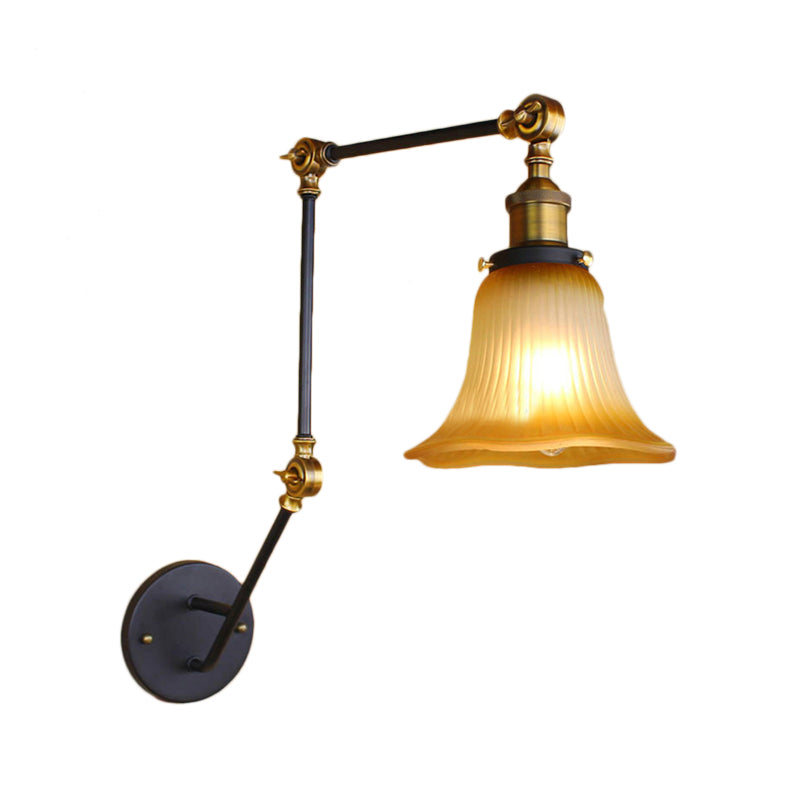 Frendorf | Amber Glass Zwarte Wand Scone Verlichting Bell Shade 1-Lichts Industriële Lichtarmatuur met Verstelbare Arm